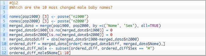 Which are the 10 most changed male baby names